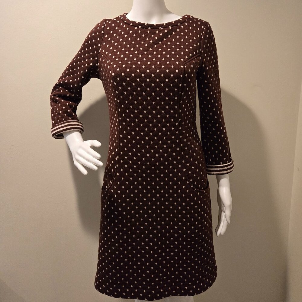 Boden Lola Polka Dot Jersey Dress Brown White 4